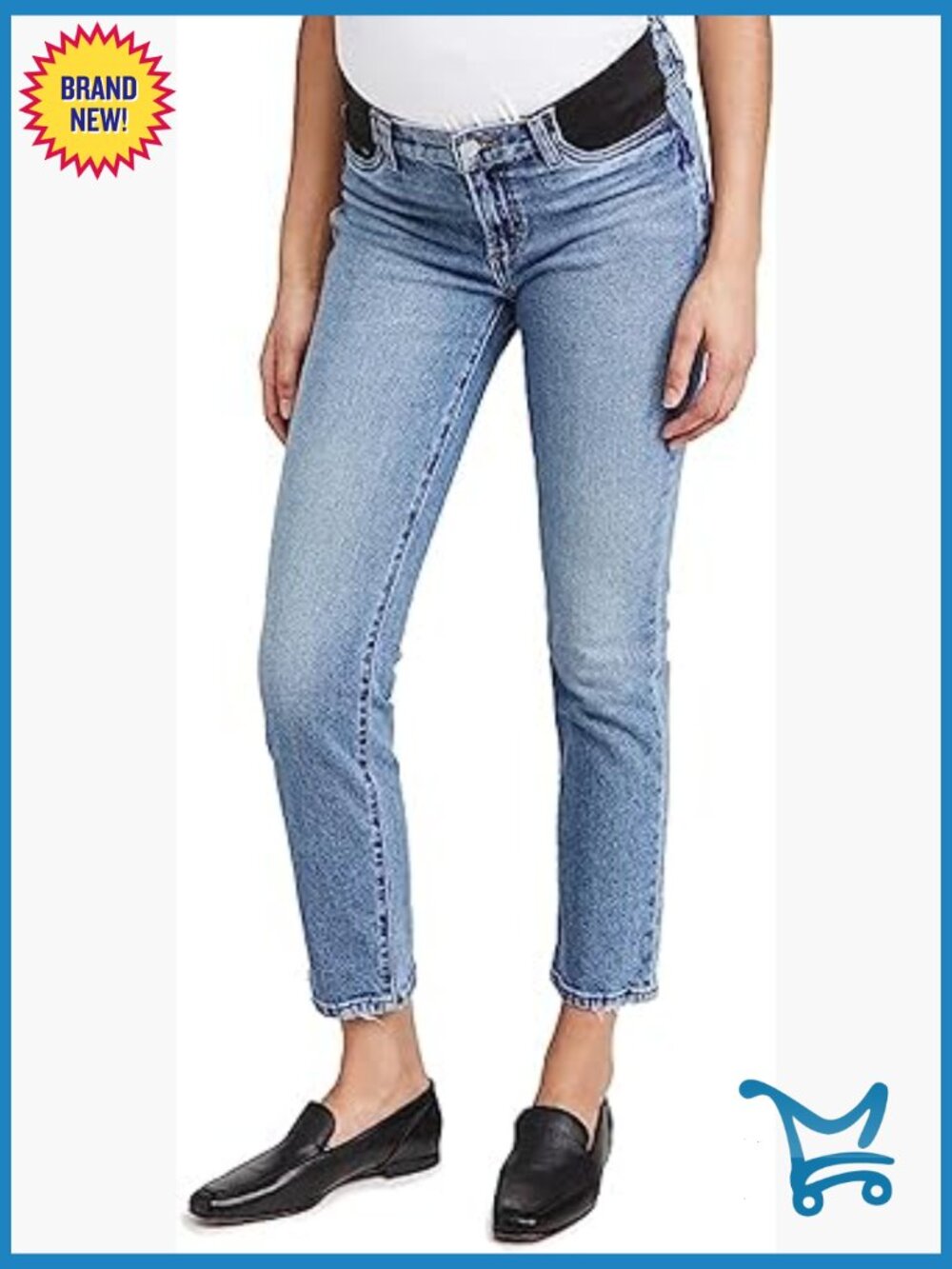 Maternity Cigarette Ankle Jeans Mid Rise Straight Leg Stretch Cotton